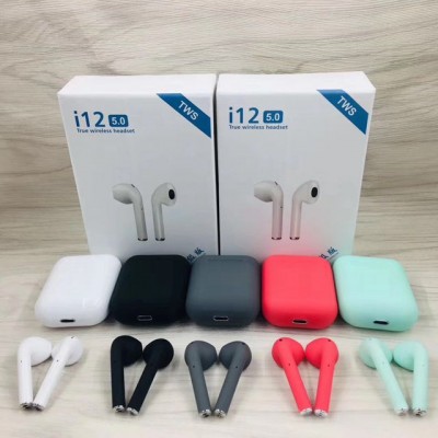 Hot Selling shiny bright gloss White Color Wireless Blue tooth 5.0 Macaron Design Earphones I12 Tws  Auricolare